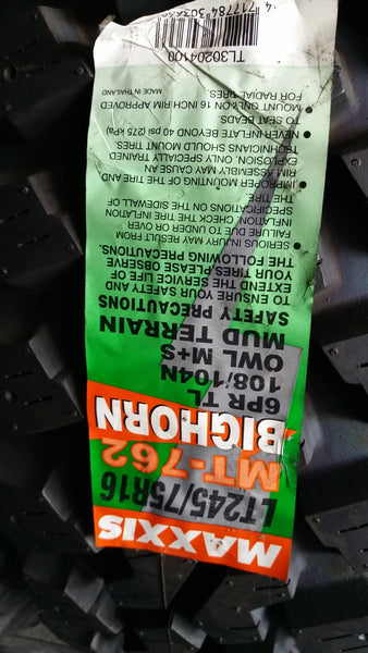 MT-762 LT24575R16 BIGHORN MUD TERRAIN MAXXIS 6PR 108 104N OWL MS